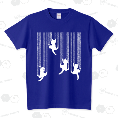 猫ストライプ(白) スタンダードTシャツ(5.6オンス)