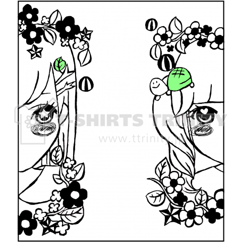 亀枝Tシャツ(モノクロ)