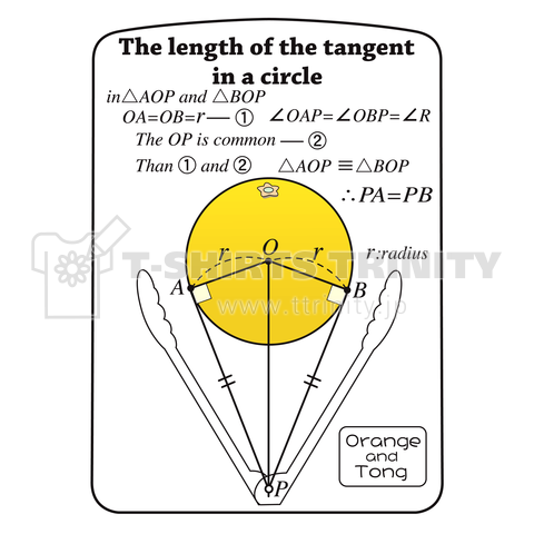 円の接線の長さ 丸いオレンジに掴みかかるトング デザインtシャツ通販 Tシャツトリニティ