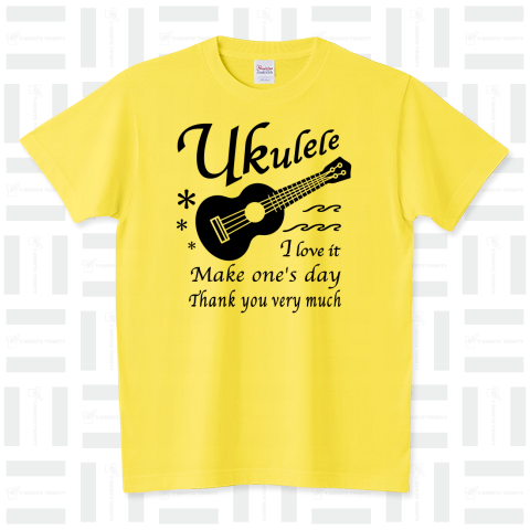 ウクレレ・UKULELE・楽器・Tシャツ アイテム・グッズ・デザイン・イラスト・ハワイアン・Black・黒 スタンダードTシャツ(5.6オンス)