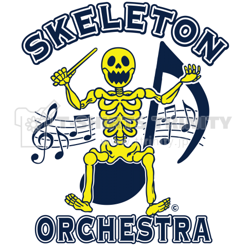 ドクロ 音楽 指揮者 オーケストラ スカル スケルトン 骸骨 ガイコツ クラシック 交響曲 Orchestra Skeleton デザインtシャツ通販 Tシャツトリニティ