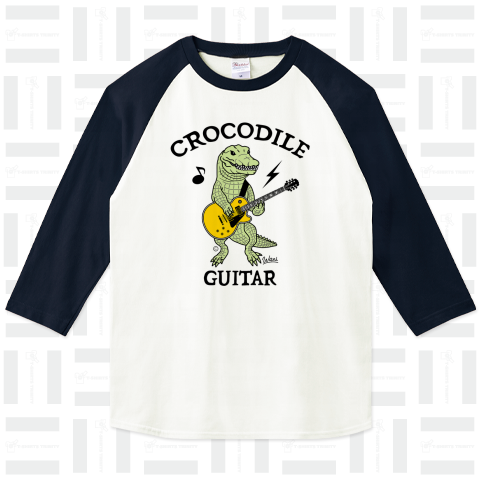 ワニ・ギター・クロコダイル(Crocodile)イリエワニ 鰐・音楽・演奏・楽器・爬虫類・ペット・絵・デザイン・イラスト・Tシャツ・グッズ・アニマル・かわいい・Guitar