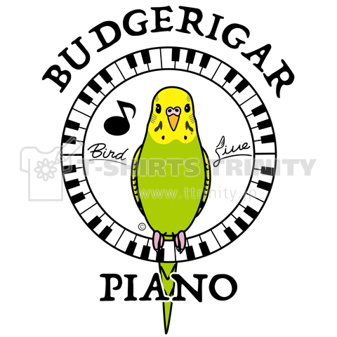 セキセイインコ ピアノ 鍵盤 鳥 インコ 音符 音楽 絵 楽器 デザイン イラスト インコtシャツ グッズ ノーマルグリーン デザイン Tシャツ通販 Tシャツトリニティ