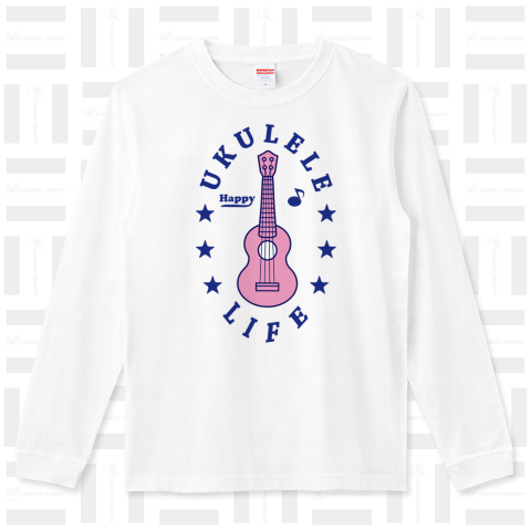 ウクレレ・UKULELE・ピンク・音楽・Tシャツ アイテム・グッズ・デザイン・楽器・イラスト・星・リズム・音符・かわいい・happy・ウクレレ女子・ウクレレ男子