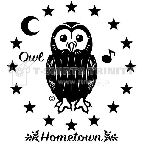 フクロウ グッズ モリフクロウ イラスト デザイン Owl グッズ ウラルアウル 鳥 かわいい Tシャツ トートバック 鳥類 知恵の象徴 不苦労 ホームタウン オリジナル C デザイン Tシャツ通販 Tシャツトリニティ