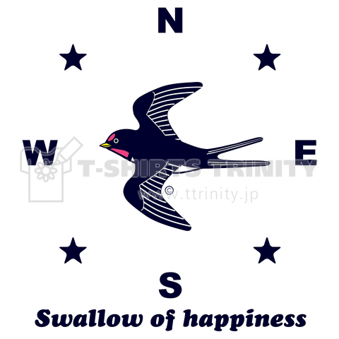 ツバメ・Swallow・方位・方角・イラスト・燕・鳥・星・幸せを運ぶ鳥・スワロー・幸福の象徴・縁起がいい・つばめ・かわいい・Tシャツ・デザイン・トートバック・飛ぶツバメ・幸運グッズ
