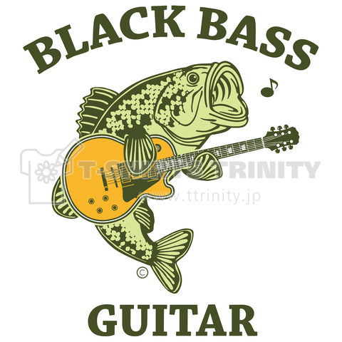 ブラックバス ギター 無断使用禁止 著作権オリジナル作品 Black Bass ブラックバスデザイン ブラックバスイラスト ブラックバス グッズ オモシロ 音楽 楽器 魚 デザインtシャツ通販 Tシャツトリニティ