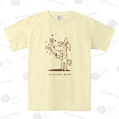 ミカンネコ日和「バナナイヌクラッカー -ブラウン」 ピグメントTシャツ(6.2オンス)