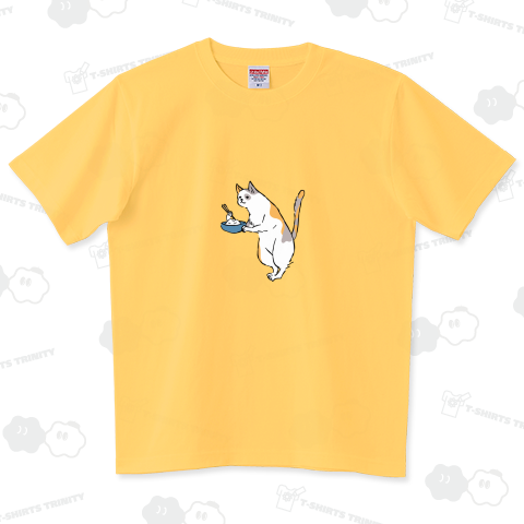 鳥獣戯画風猫「猫にゴハン」 ハイグレードTシャツ(6.2オンス)