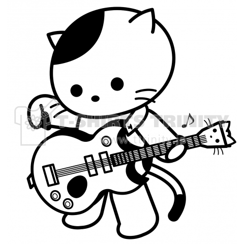 エレキギターを弾く猫 デザインtシャツ通販 Tシャツトリニティ
