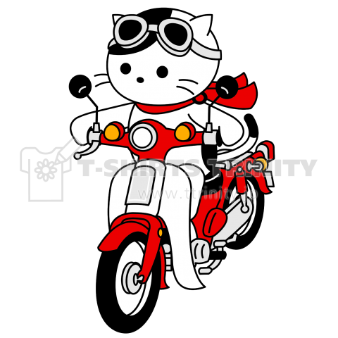 ビジネスバイクに乗る猫(赤)