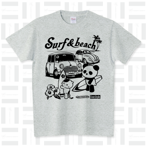 サーフ&ビーチ(パンダ&猫&愛車) スタンダードTシャツ(5.6オンス)