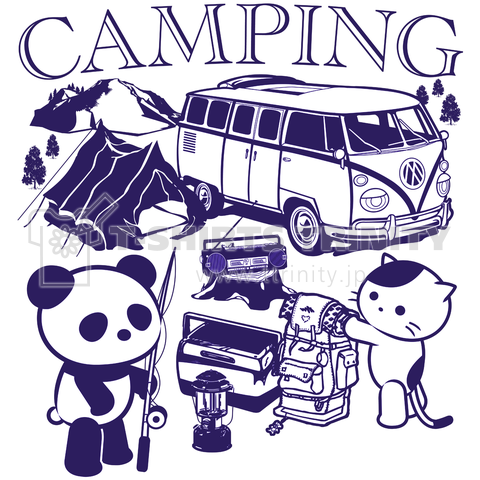 キャンプの猫とパンダ