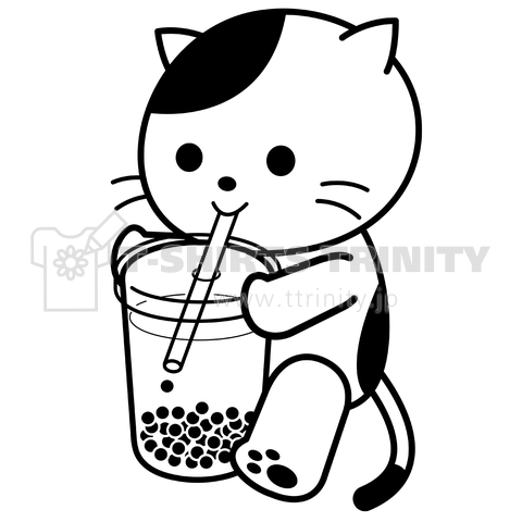 タピオカミルクティーと猫 デザインtシャツ通販 Tシャツトリニティ
