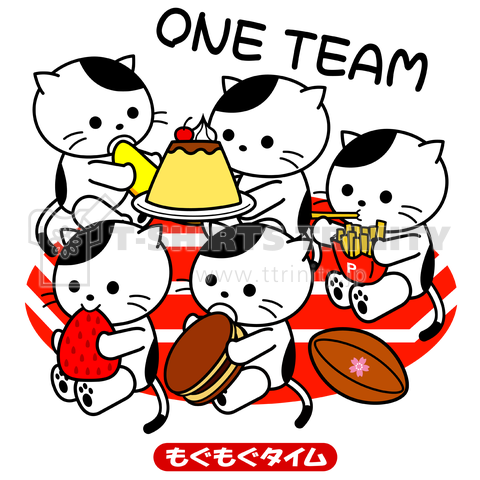 ONE TEAMもぐもぐタイムのラグビー猫