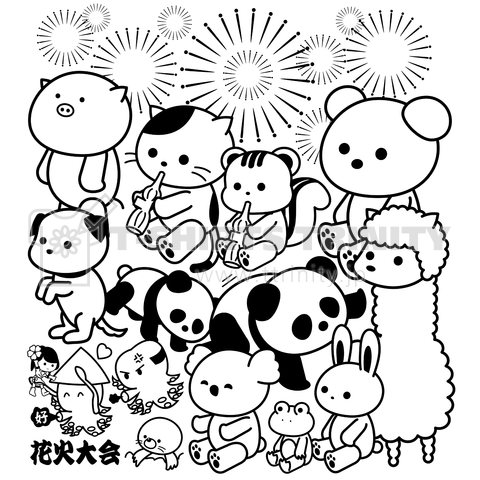 花火大会 動物ぬり絵 デザインtシャツ通販 Tシャツトリニティ