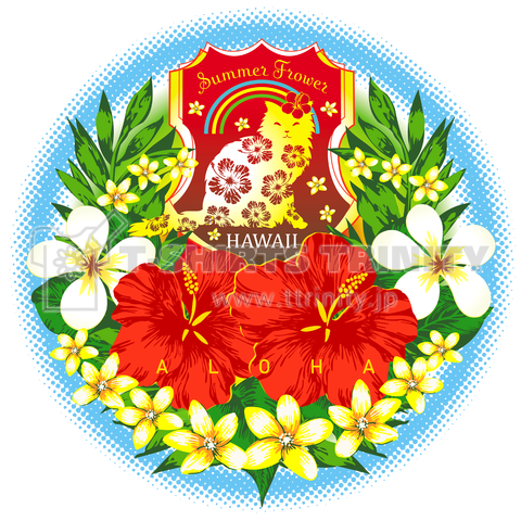 ハワイの猫と夏の花