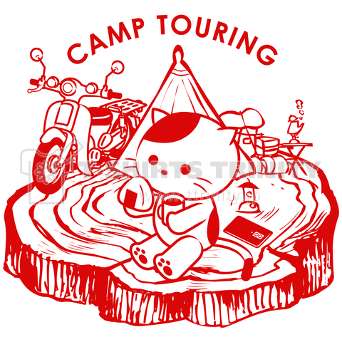 キャンプツーリングの猫(赤)