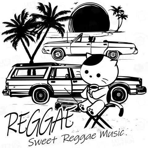 海の夕日とREGGAEで癒され猫