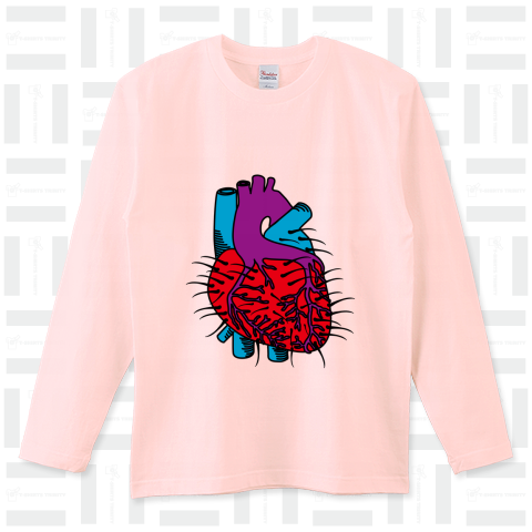 心臓の毛が生えてる 赤青（ロングTシャツ）|デザインTシャツ通販【T ...