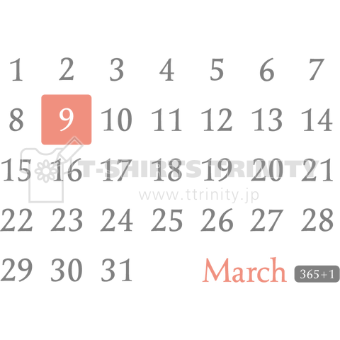 9th March(3月9日)calendar type