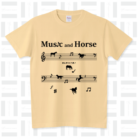 馬イラスト063 音楽と馬 黒