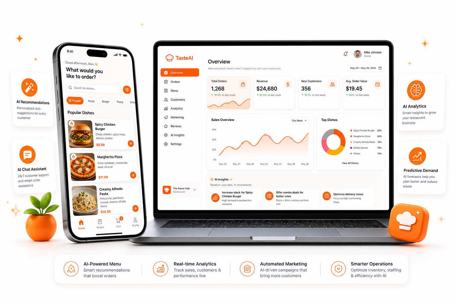 TryTheMenu AI restaurant platform on phone and laptop