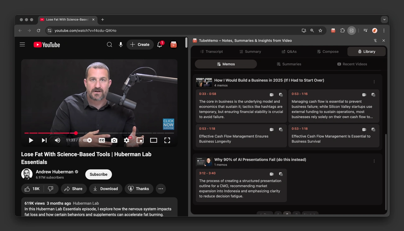 TubeMemo Extension Memos