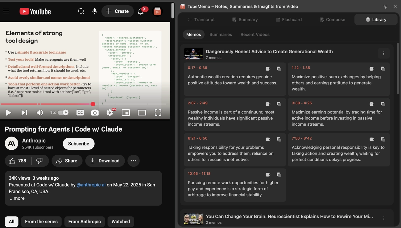 TubeMemo Extension Library View
