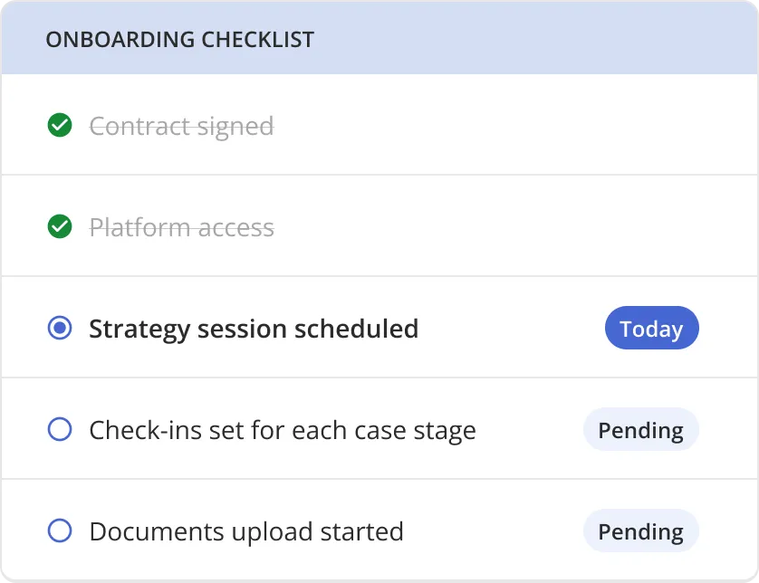 Onboarding checklist in the Tukki platform