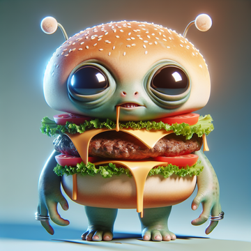 cute alien hamburger monster, 3d, no text