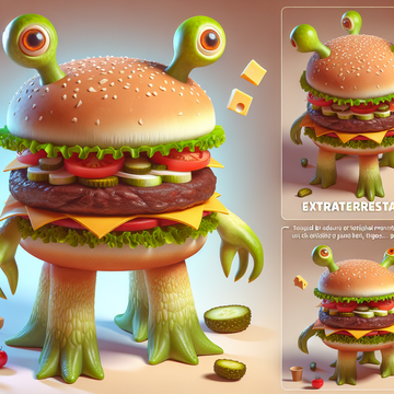 cute alien hamburger monster, 3d, no text