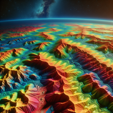 birds eye view of a quilted paper style alien planet landscape, vibrant colors, Cinematic lighting