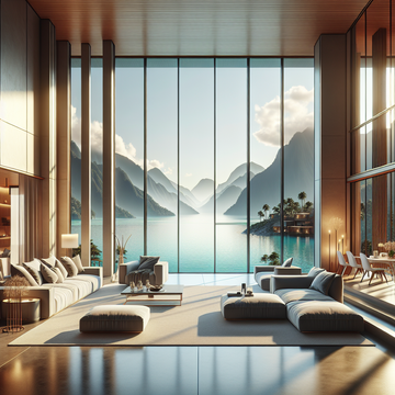amazing modern interior design living room comfortable couches with ocean and mountain view