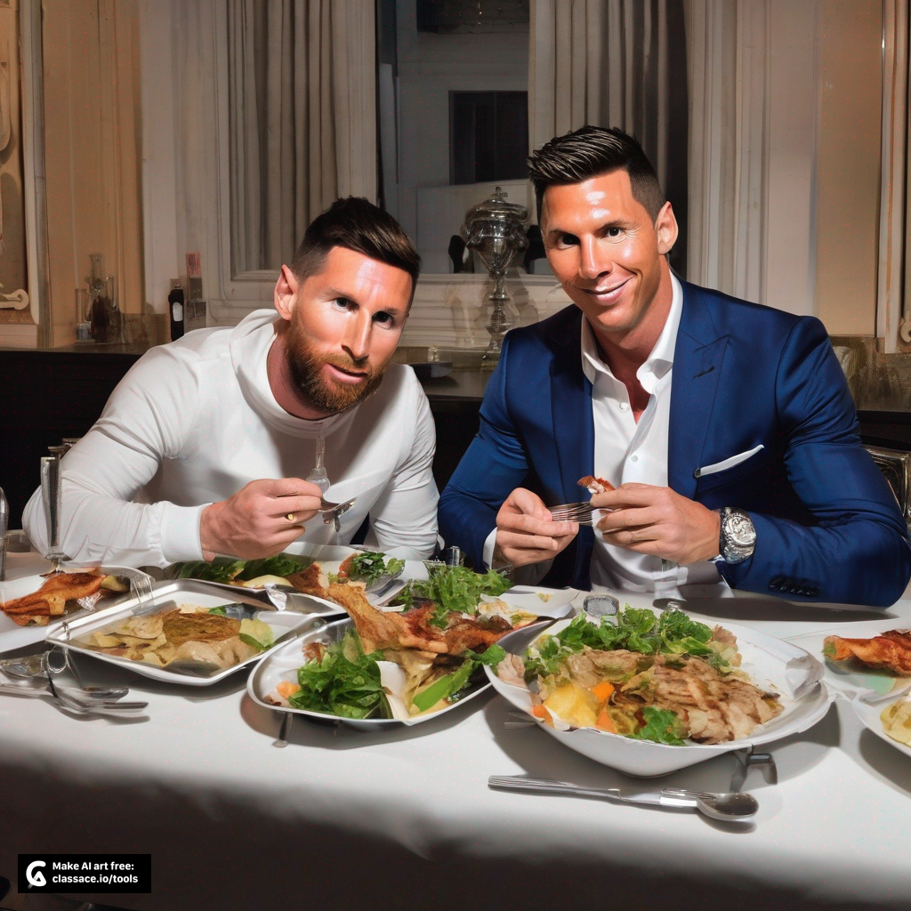 AI Images of Messi and Ronaldo Eating Dinner