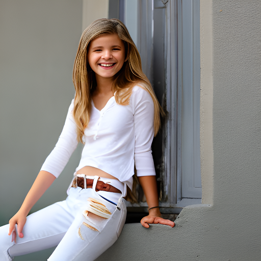 Images of Teen girl wearing white jeans smiling by stabilityai