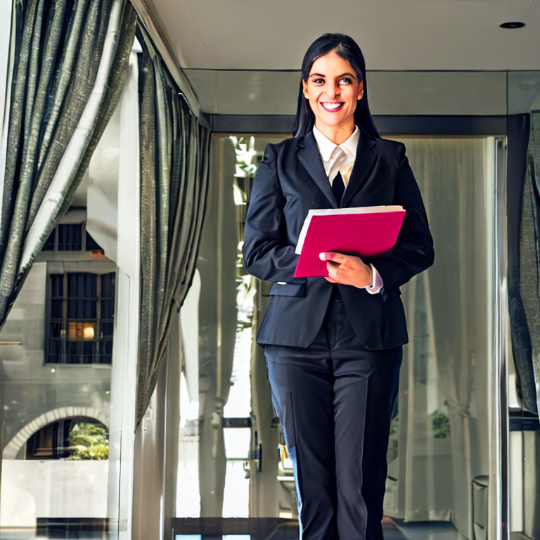 female concierge wearing suit in a hotel