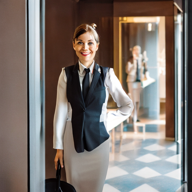 female concierge wearing suit in a hotel