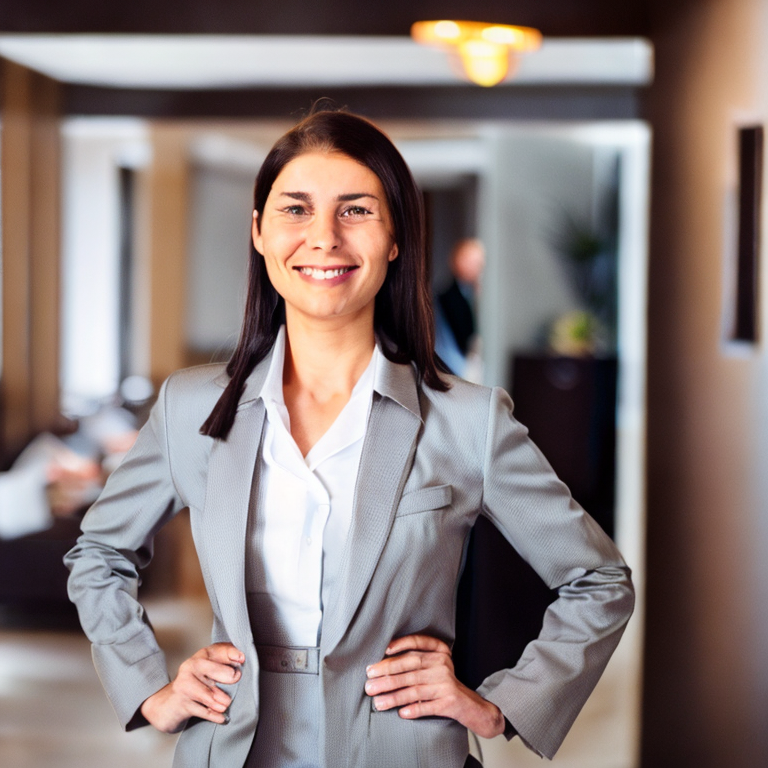 female concierge wearing suit in a hotel