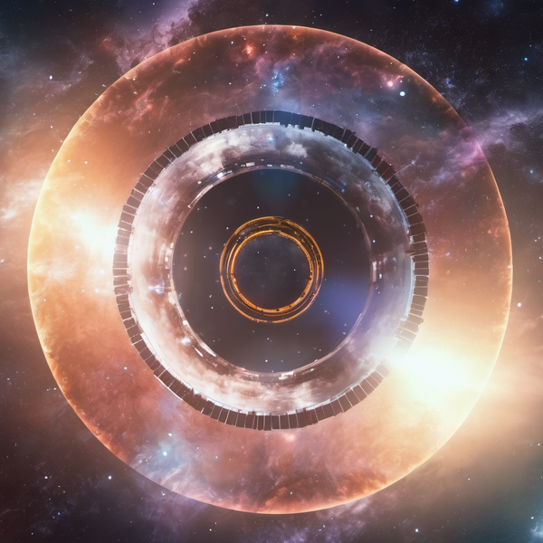 rotating space station, deep space galaxies background, incredible, trending on artstation