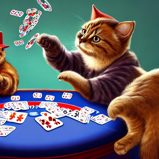 Cats playing poker, digital painting, high quality, highly detailed, 4K, cute, elegant, concept art,