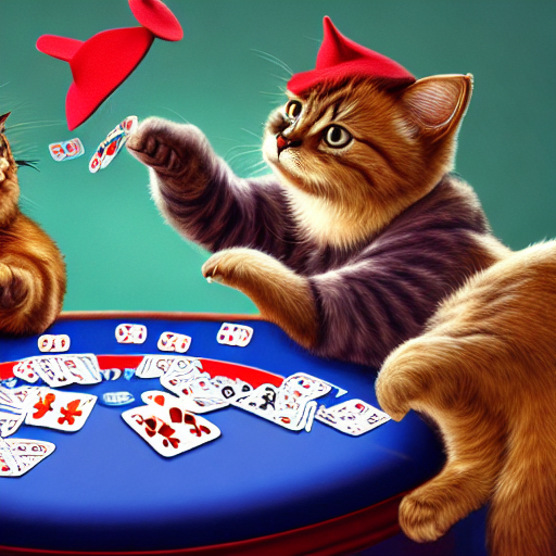 Cats playing poker, digital painting, high quality, highly detailed, 4K, cute, elegant, concept art,