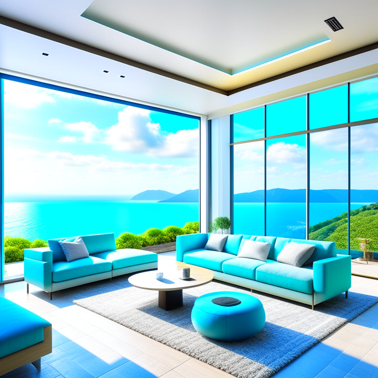 amazing modern interior design living room comfortable couches with ocean and mountain view