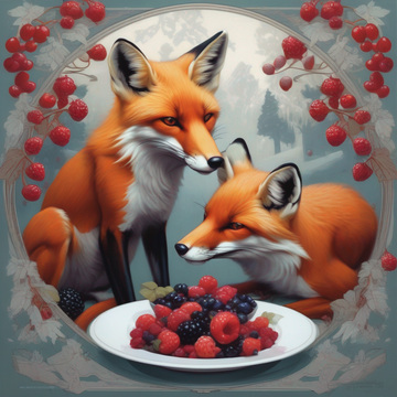 Foxes eating berries