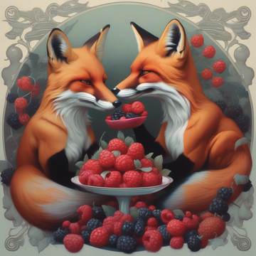 Foxes eating berries