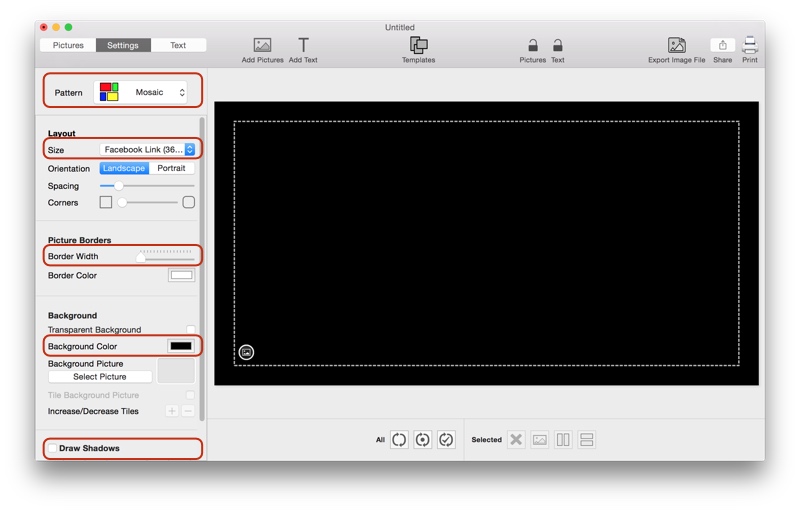 Screenshot of TurboCollage software showing how to select the Mosaic pattern.