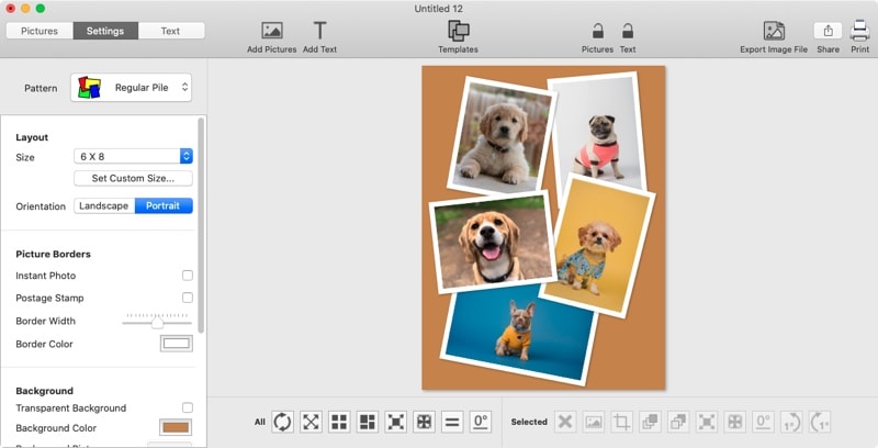 Screenshot of TurboCollage software showing a photo pile collage made from 5 images.