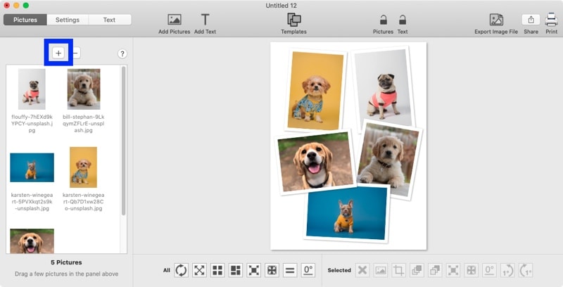 Screenshot of TurboCollage software highlighting the control to add photos.