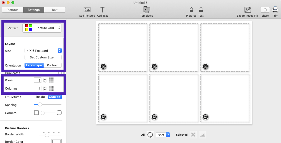 Screenshot of TurboCollage software highlighting the control to select Picture Grid pattern.