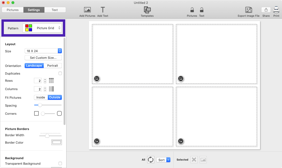 Screenshot of TurboCollage software highlighting the control to select Picture Grid pattern.